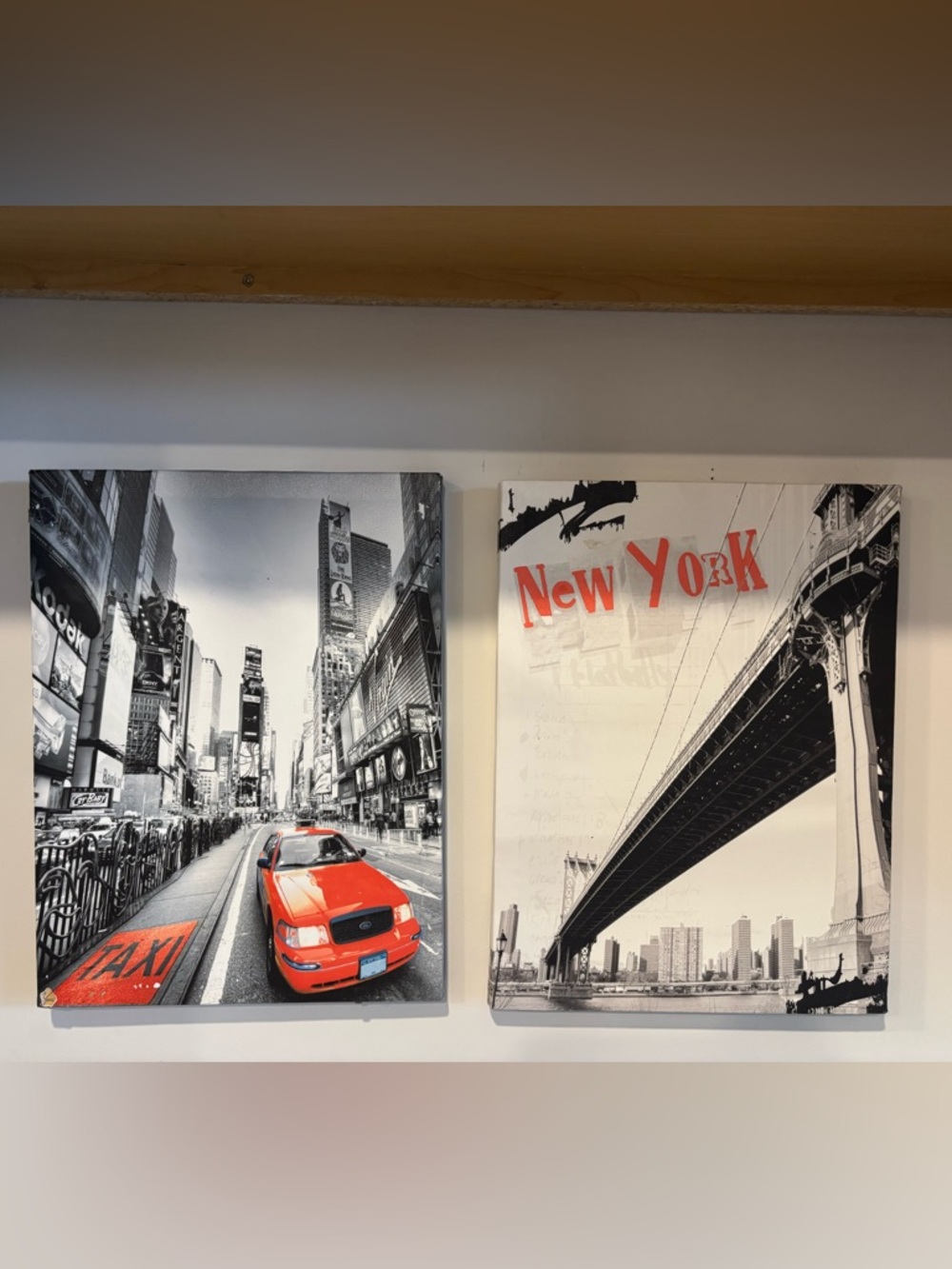 New York Canvas Wall Art with Red Taxi